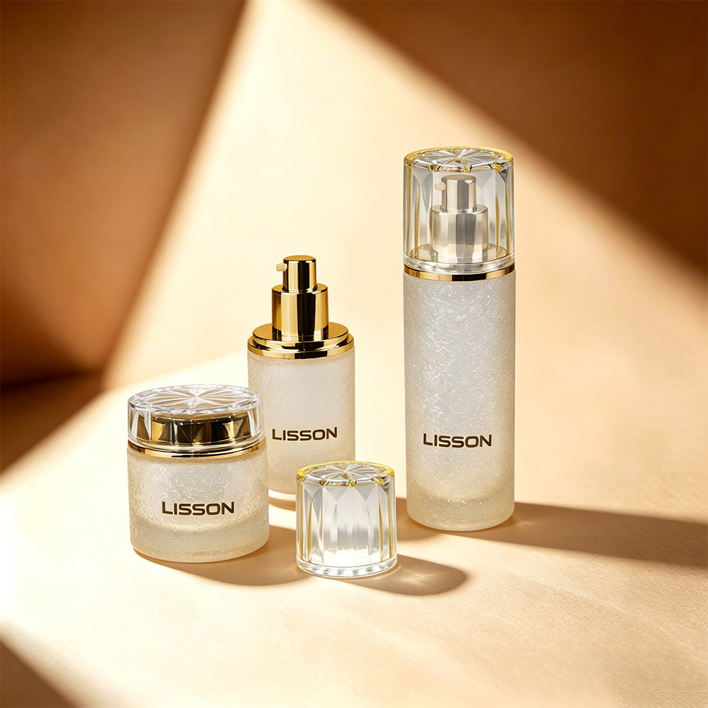 Royal Glitter Gold-Accented Glass Skincare Bottle Set