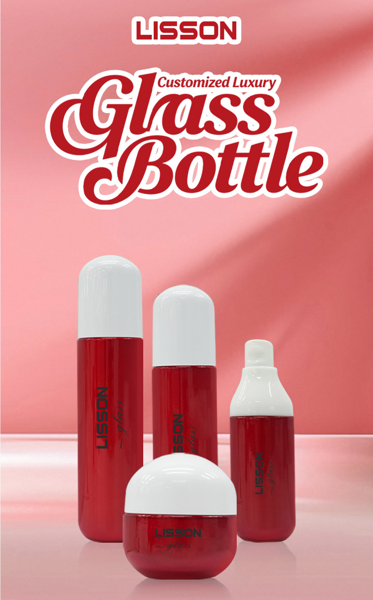 Luxury Red Glass Skincare Bottle and Jar Luxury Red Glass Skincare Bottle and Jar