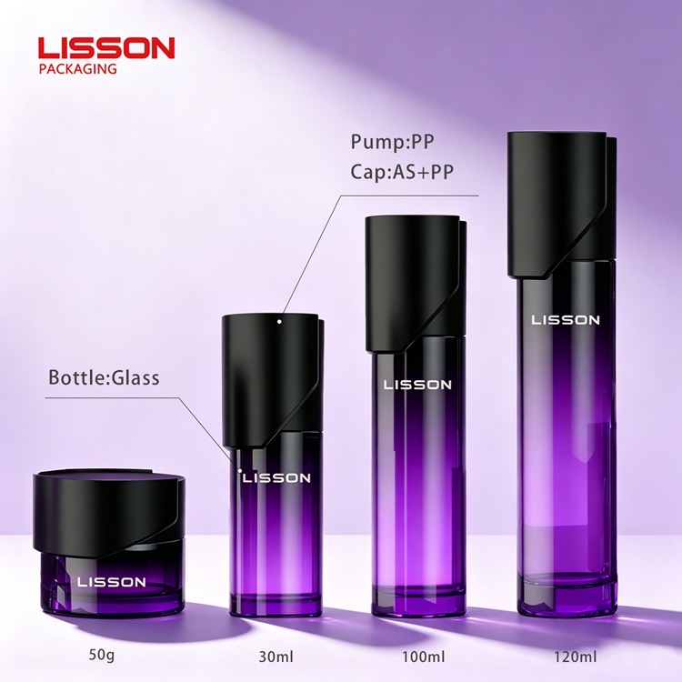 Luxury Purple Gradient Glass Skincare Packaging Set Luxury Purple Gradient Glass Skincare Packaging Set