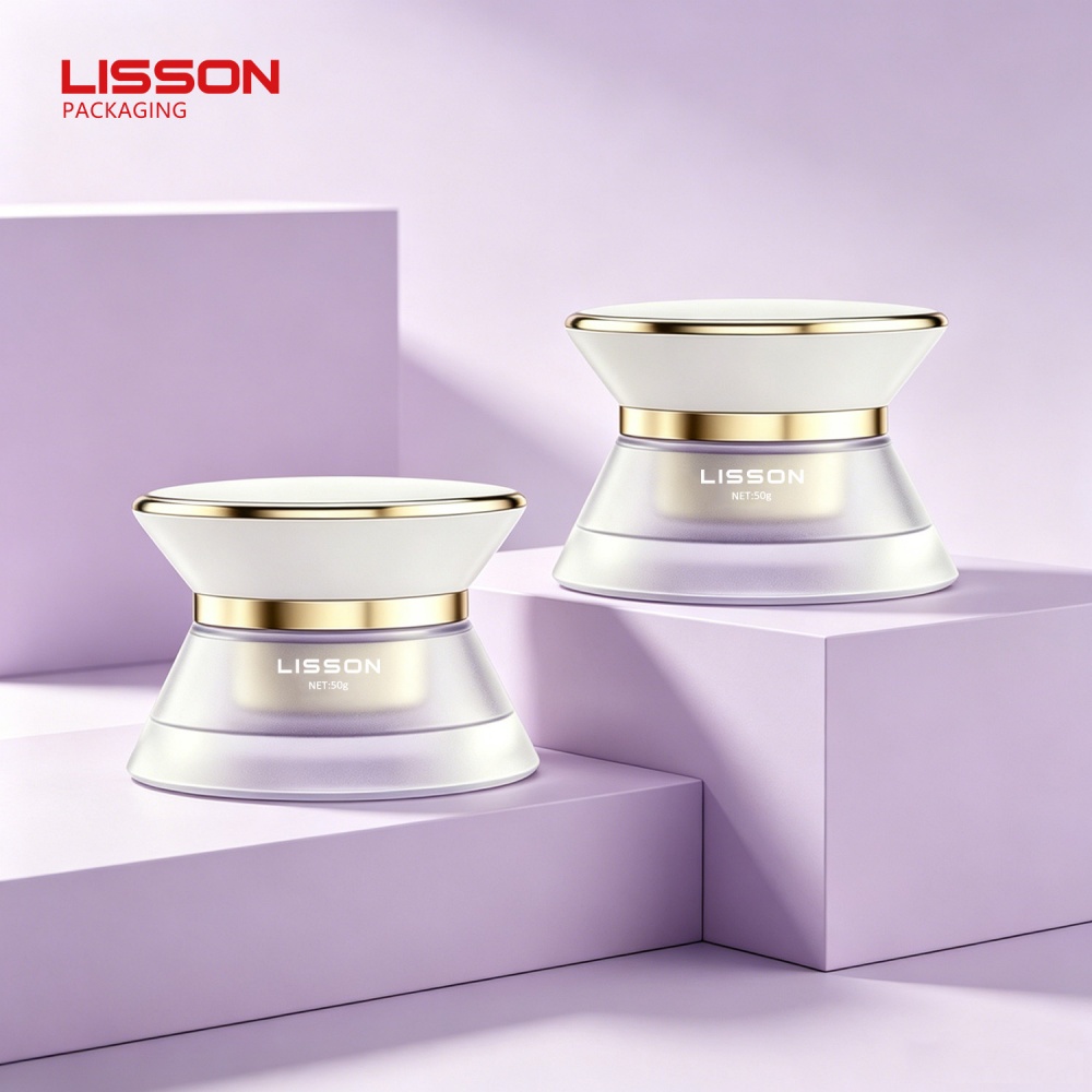 Luxury Hourglass Frosted Glass Cream Jars with White and Gold Lid
