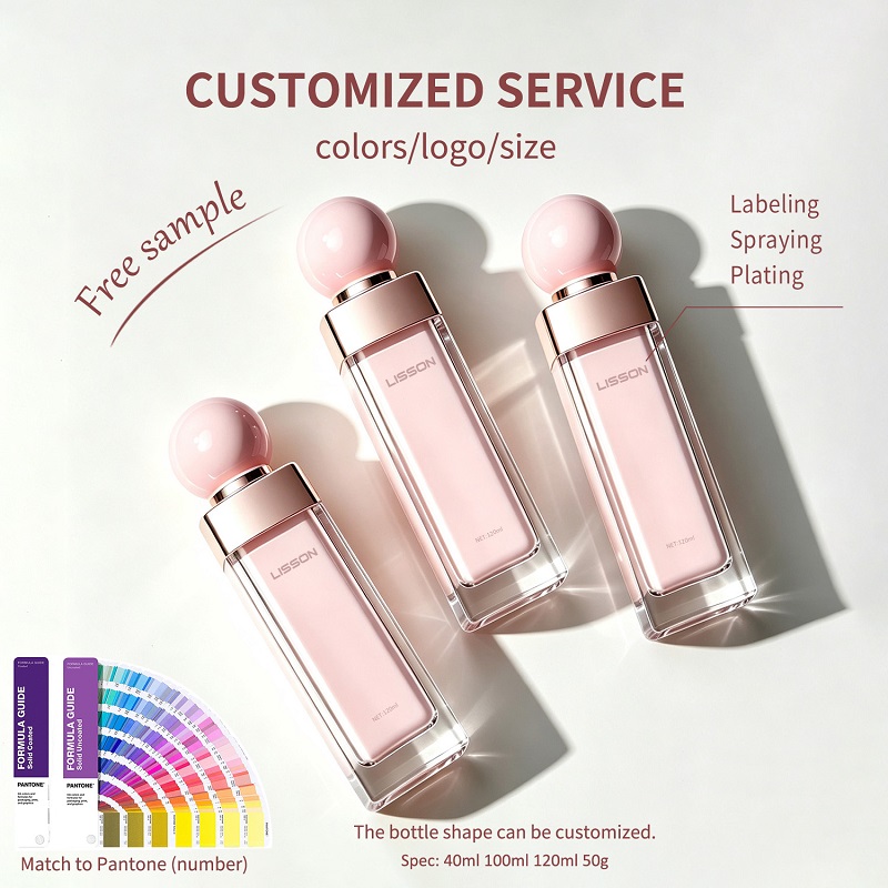 Glass skincare bottle with sphere cap