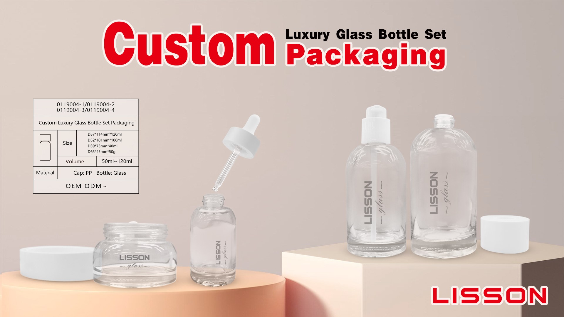Custom Luxury Clear Glass Cosmetic Bottle Set