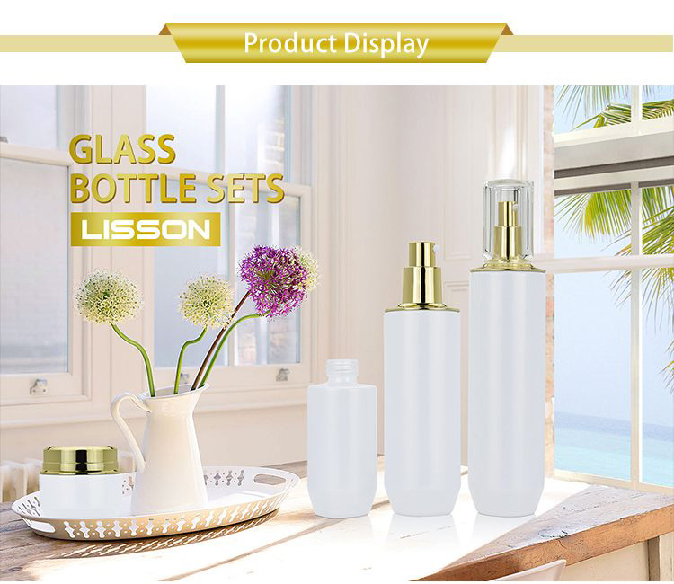 White and Gold Glass Cosmetic Packaging Set White and Gold Glass Cosmetic Packaging Set