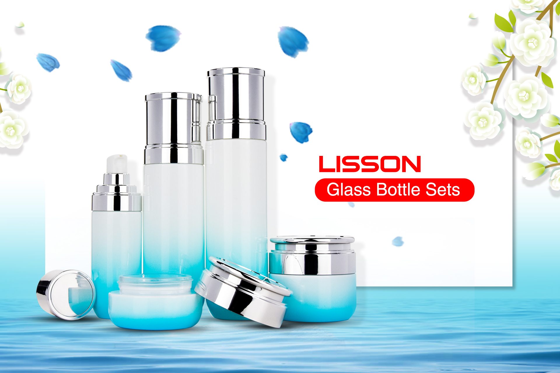 Custom Luxury Glass Cosmetic Bottle Set